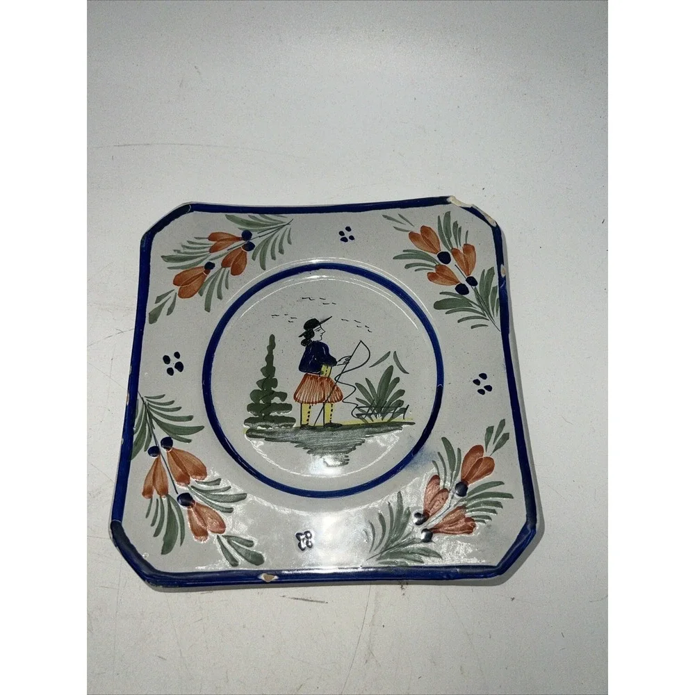 White Quimper Pottery Square Plate 6.5
